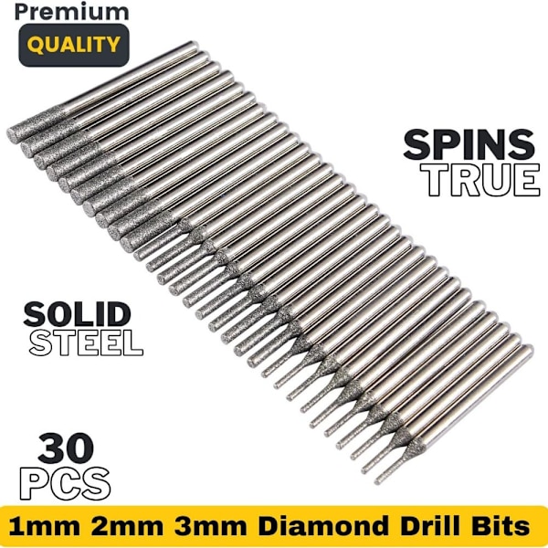 30 stk 1 mm 2 mm 3 mm diamantborsett Diamantborbits Gem