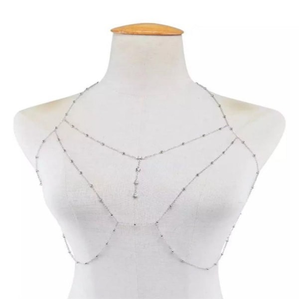 Body Chain Imitation Pearl Pendant SILVER 1 1 Silver 1-1