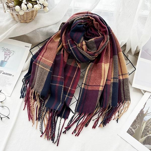 Cashmere klassisk rutete skjerf Overdimensjonert Tartan-skjerf F F F