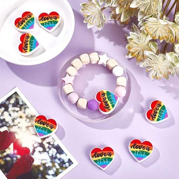 8 st färgglada hjärtformade silikonfokalpärlor flerfärgad