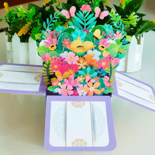 3D pop-up buket papirblomster 4 4 4