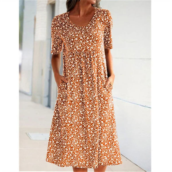 Damklänning med kort ärmtryck sommar PRINT L yellow L