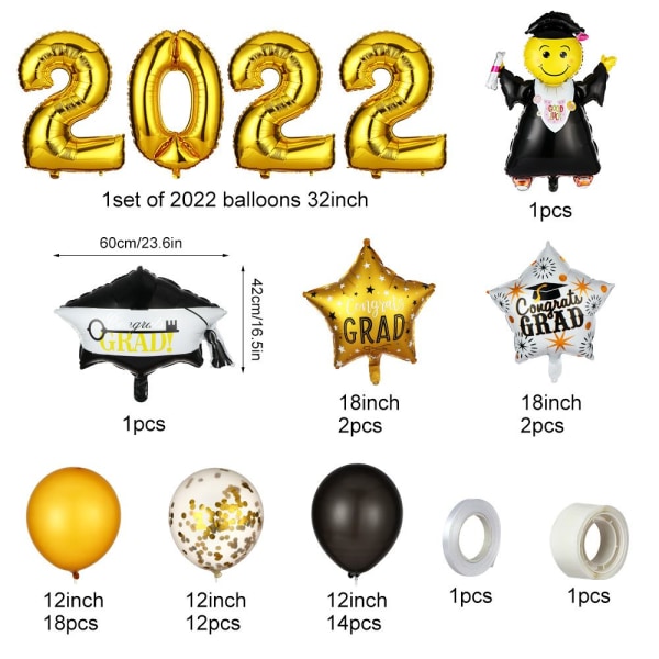 56st Folieballonger Uppblåsbara Leksaker Graduation black gold