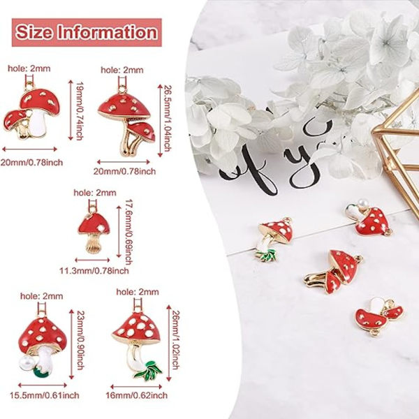 20 kpl emalisieniriipus Charms Red Mushroom