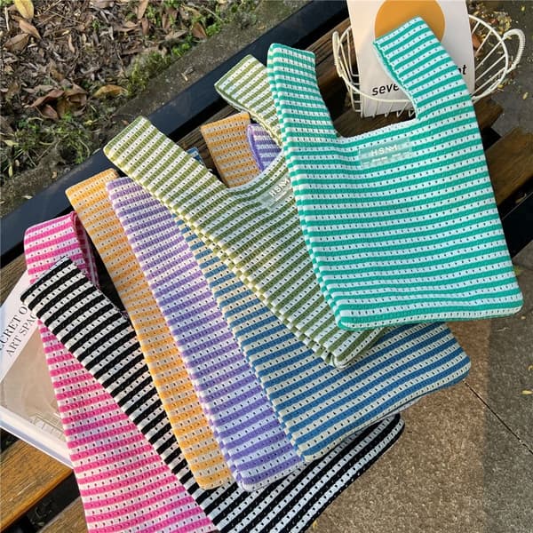 Stickad Handväska Tygväska BLÅ blue