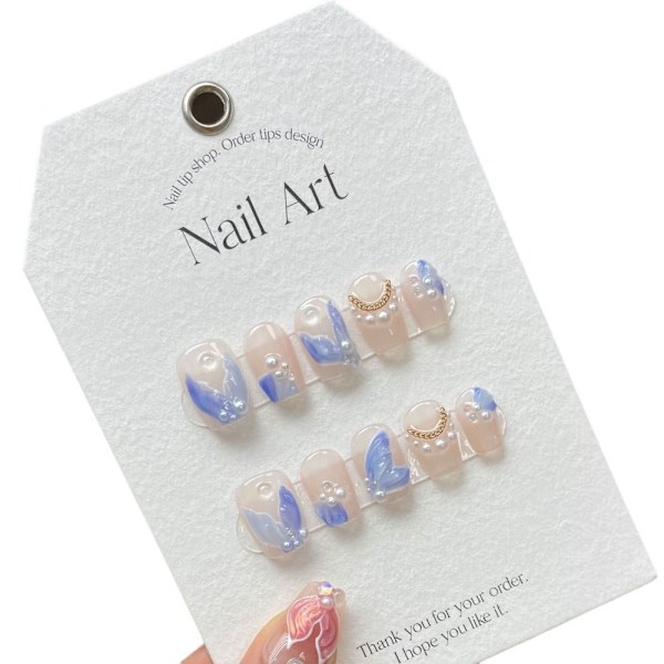 10 kpl/laatikko 3D Käsinmaalaus Käsintehdyt Nails Pearl Chain False XS