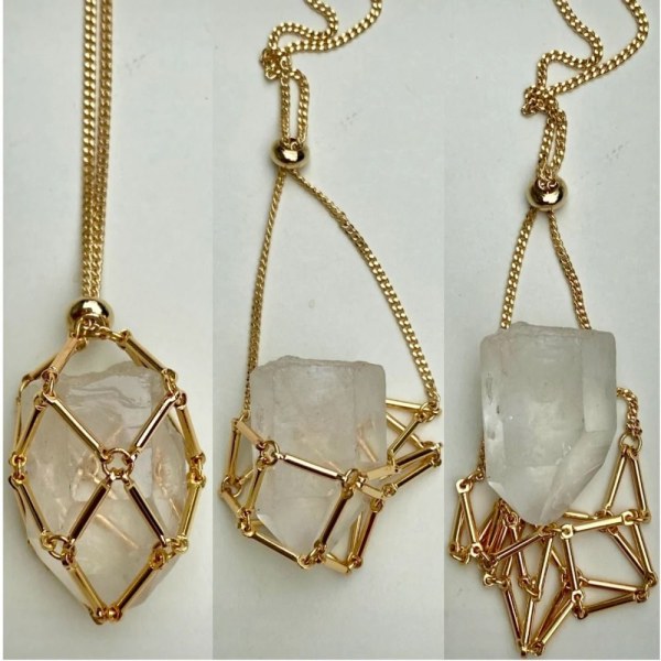 Crystal Holder Cage Necklace Crystal Net Metal Necklace GOLD L Gold L