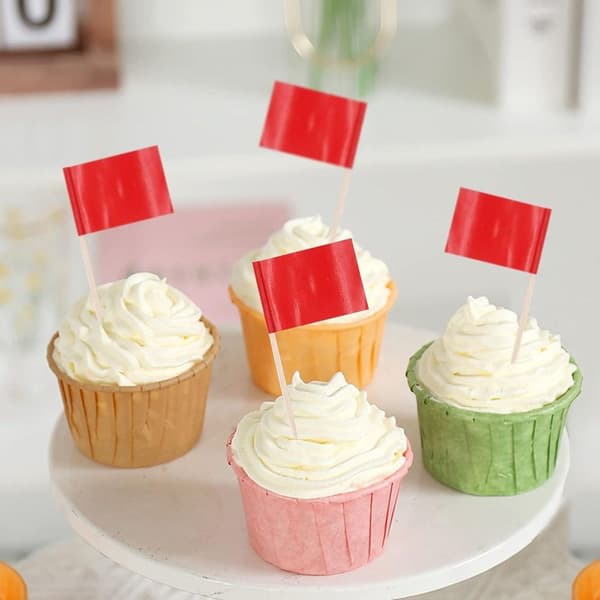 200 st Cupcake Röd rektangulär flagga Logotyp Buffédekoration 200 pcs