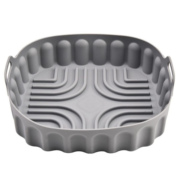 Neliönmuotoinen silikonipannu ilmakeittimen leivontakorille HARMAA 21,5 cm grey 21.5CM-21.5CM