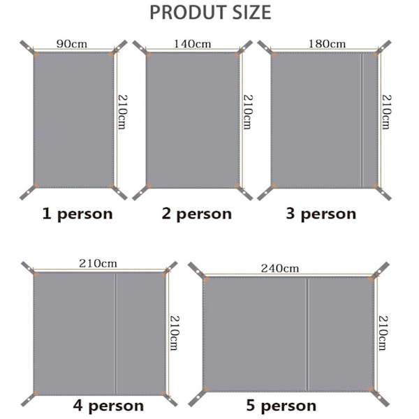Vattentät tältmatta Ultralätta ficktält SVART 140X210CM7 7 Black 140x210cm7-7