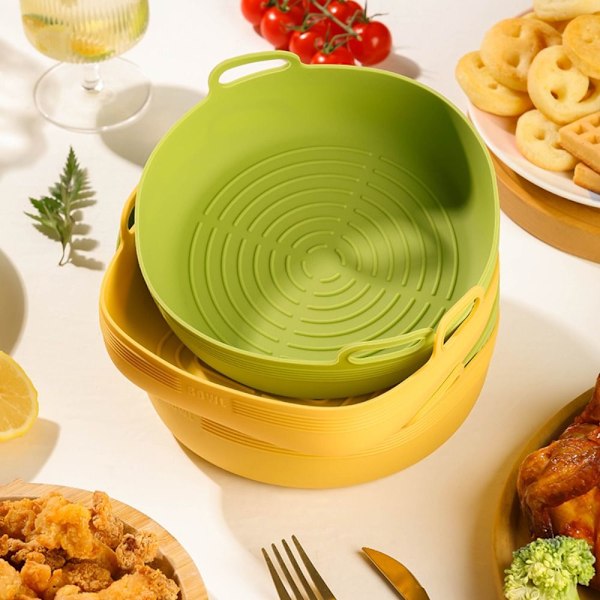 Air Fryer Kurv Foldbar Silikone Gryde GRØN RUND RUND Green Round-Round