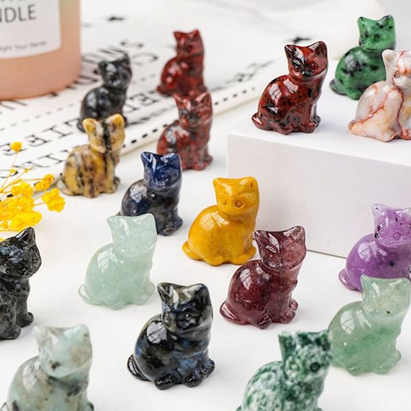 Luonnollinen Crystal Cat Figurine Fortune Cat Statue 5 5 5