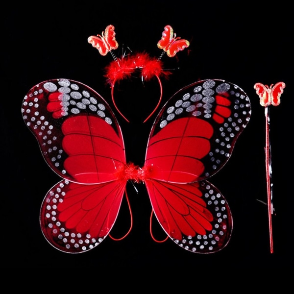 Børnekostume rekvisitter Butterfly Wings sæt RØD 3 STK/SÆT 3 Red 3 pcs/set-3 pcs/set