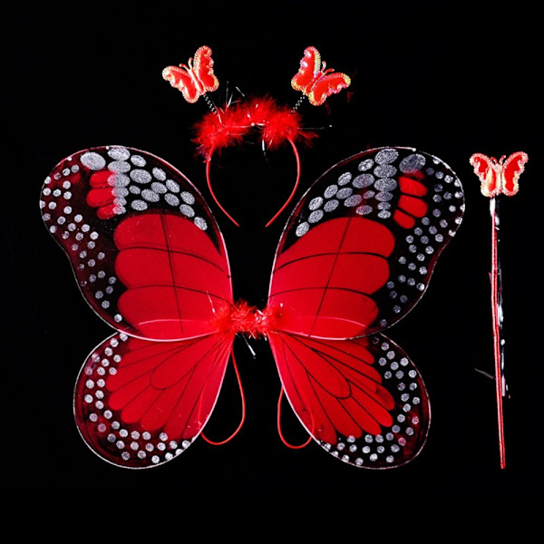 Lasten pukurekvisiitta Butterfly Wings -setit PUNAINEN 3 KPL / SET 3 Red 3 pcs/set-3 pcs/set