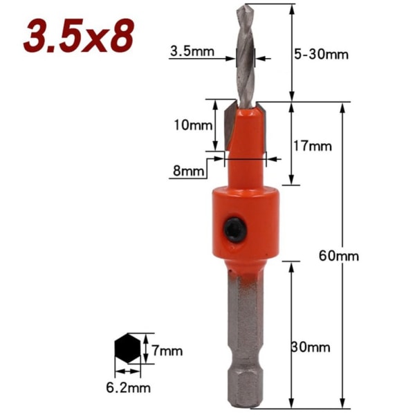 Forsænket bor, sekskantskaft 3,5X8 3.5x8