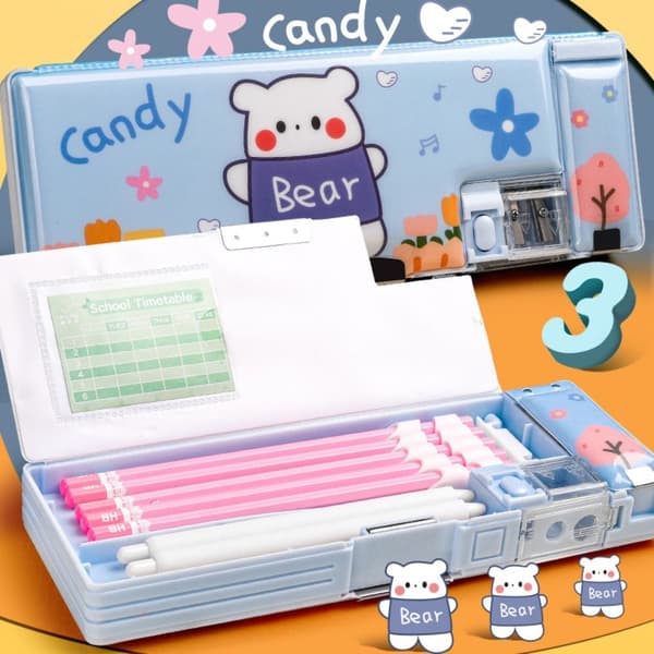Multifunksjons dobbeltlags penneske Creative Stationery Organizer