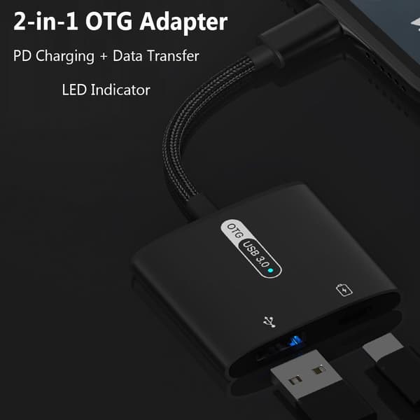Type-C OTG-sovitin USB 3.0 -jakaja MUSTA Black