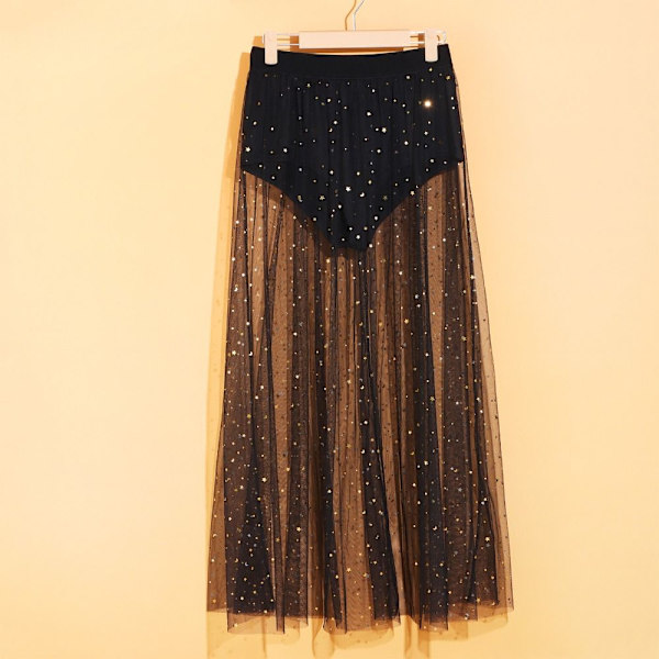 2 i 1 Galaxy Mesh Kjol Maxikjol SVART XL XL Black XL-XL