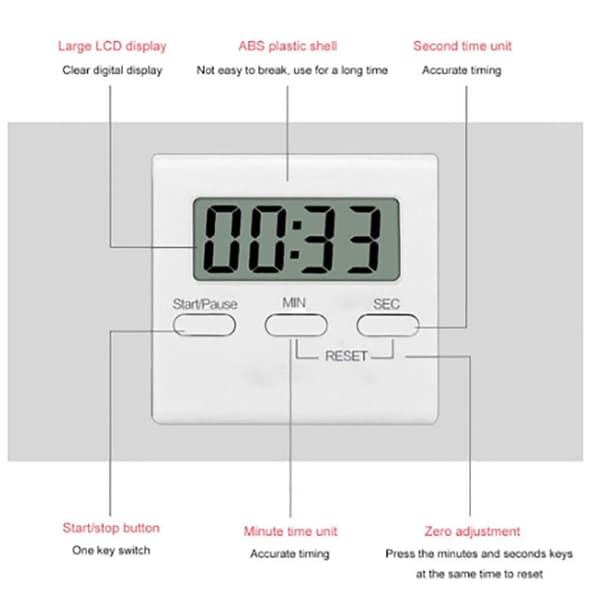 Digital Kitchen Timer Cooking Timer Kjøkken Gadget White