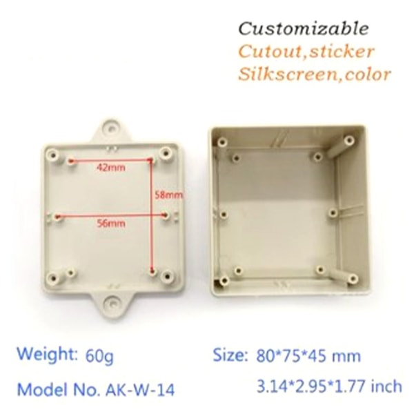 Elektronisk prosjektboks Vanntett deksel Project WHITE 80X75X45MM White 80x75x45mm