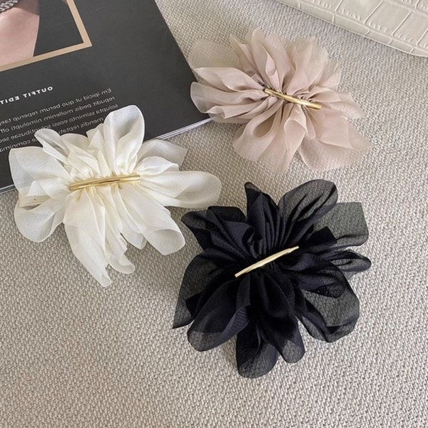 Chiffon blomst hår klip Hestehale klip SORT Black