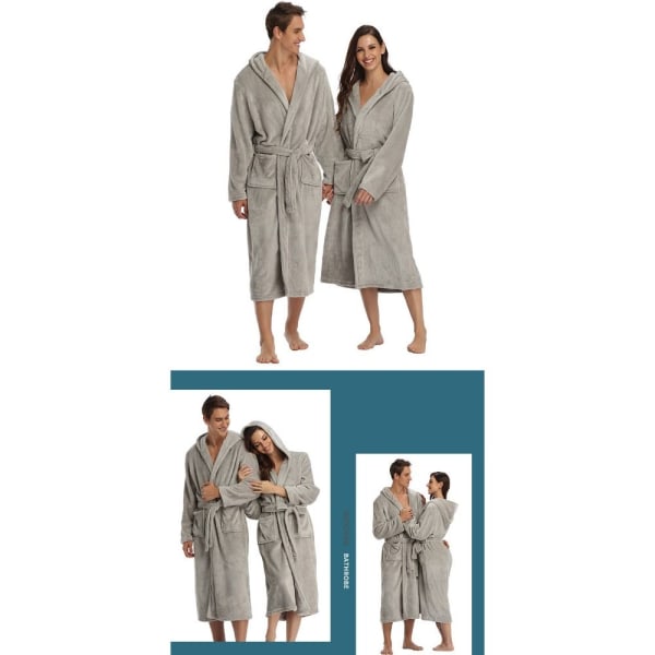 Badekåbe med hætte Badehåndklæde GRÅ L grey L