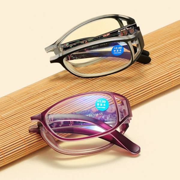 Anti-blått ljus Läsglasögon Fyrkantiga glasögon LILA Purple Strength 250
