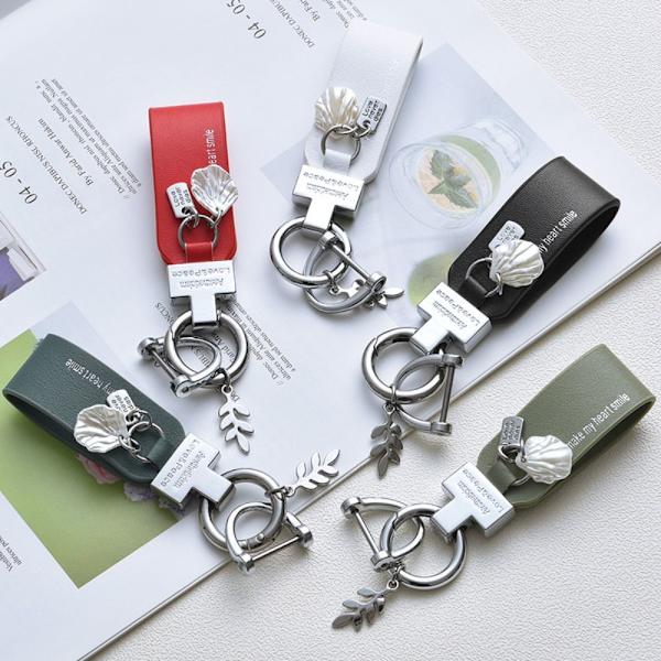 Läder Blomma Bil Nyckelring Bil Hänge SILVER&RÖD Silver&red