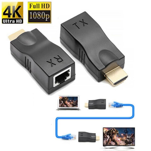 2 Stk Ethernet-kabel til HDMI HDMI-forlænger SORT Black