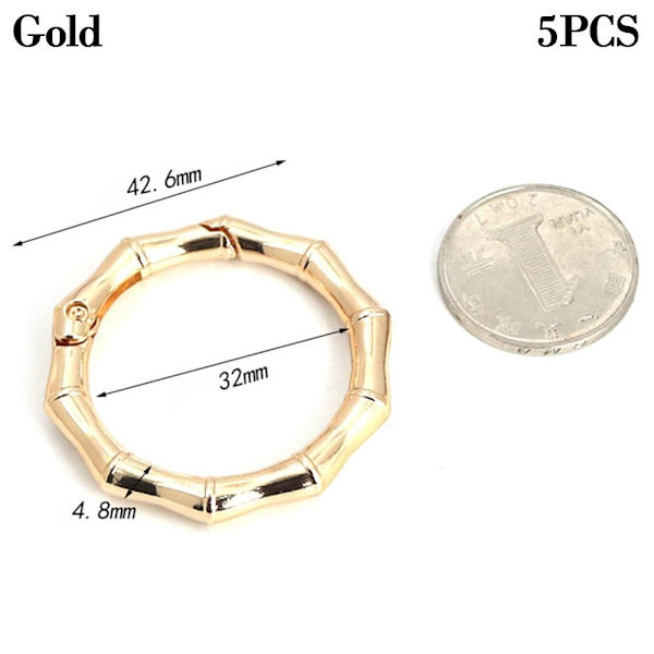 5st Spring Polygon-Ring Spännen Karbinhake Handväskor Handväskor GULD Gold 42.6mm