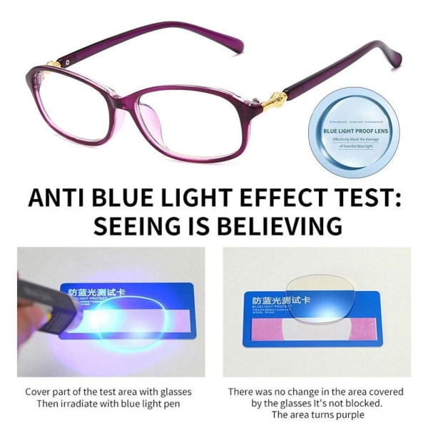Anti-blåt lys læsebriller Firkantede briller LILLA Purple Strength 150