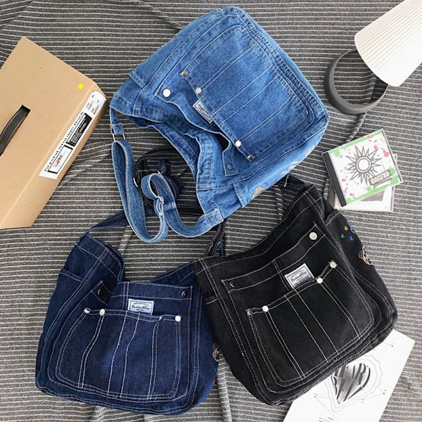 Denim skuldertasker Crossbody taske SORT black
