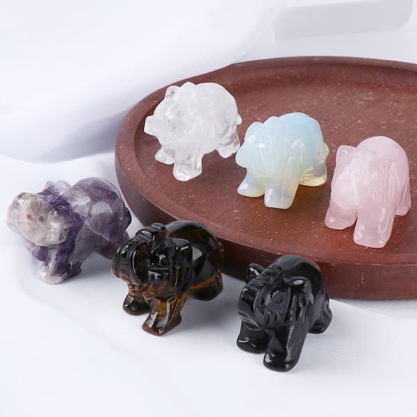 2" Crystal Elephant Healing Stone Figurine OBSIDIAN