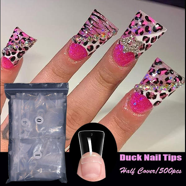 500ST Duck Nail Tips Half Cover CLEAR Clear
