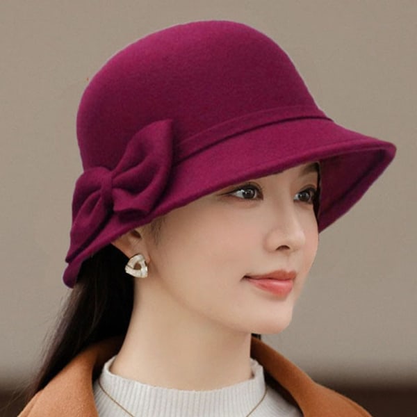 Kvinner Vintage Retro Hat Høst Vinter Varm Lue VINRØD Wine Red
