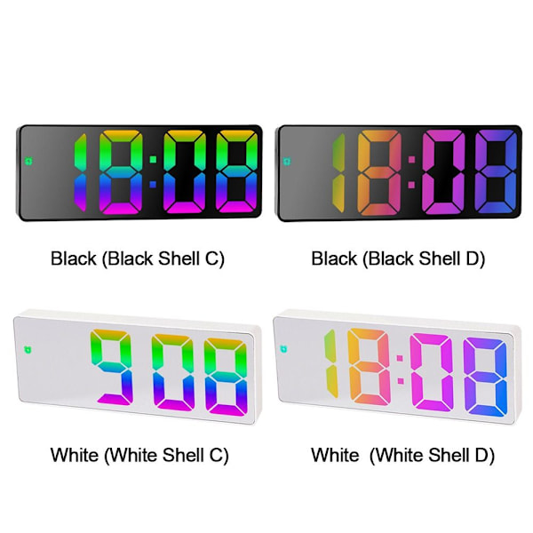 Led Mirror Digital Vekkerklokke Nattmodus Bordklokke HVIT White White Shell C-White Shell C