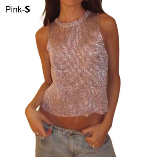 Naisten Crop Topit Läpinäkyvä mesh T-paita PINK SS Pink S-S