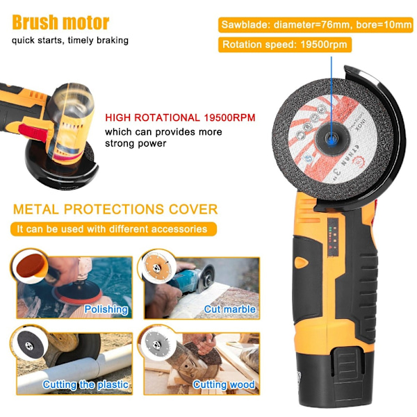 Vinkelsliper Elektrisk sliping GUL EU 1*BATTERI EU 1*BATTERI yellow EU 1*battery-EU 1*battery