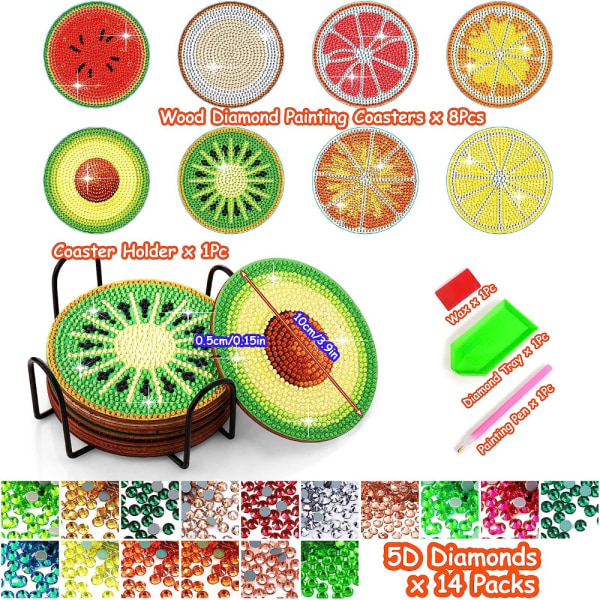8 stk Frukt Diamant DIY Maling Coasters Diamant Art Kits