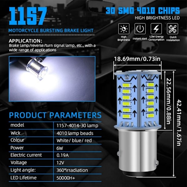 4 Stk Strobe Bremselys 1157 Led Pære BLÅ BLÅ blue