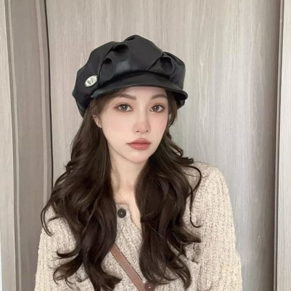 Beret Cap PU Skinn Berets BEIGE Beige