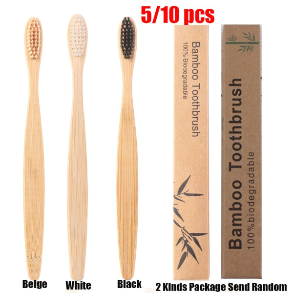 Bambus tandbørste tandbørste SORT (5 STK) Black(5 PCS)