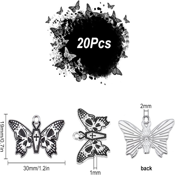 20 kpl Moth Charms Gothic Style Cross Skull Charms riipuksia