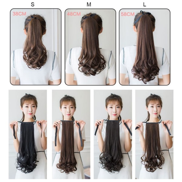 38-58 cm Medium Længde Paryk Wrap Around Hestehale LYSEBRUN M light brown M