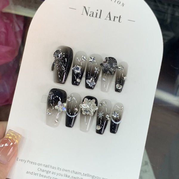 10 stk Pure Manual False Nail Snowflake Håndlavede negle M M