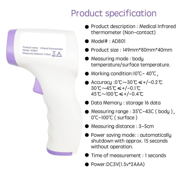 Infrarød pannetermometer Digitalt termometer for voksne