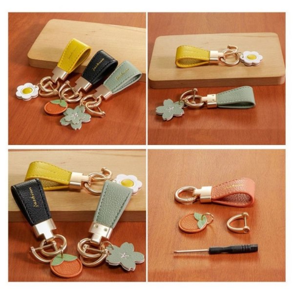 Leather Flower Car Key Chain Car Trinket Keyring SORT Black
