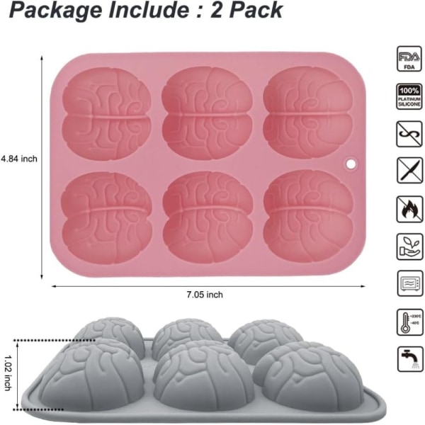 1/2 stk 3D Human Brain Molds Brain Modeling Mold ROSA&BLÅ pink&blue