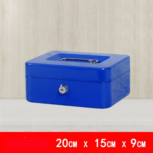 Metal Kasseboks Sikkerhed Pengeskab BLÅ 20CM X 16CM X 9CM BLUE 20cm x 16cm x 9cm