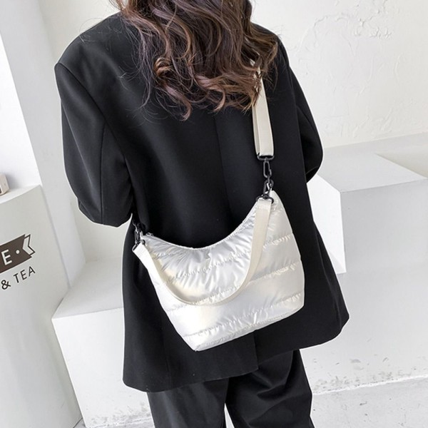 Puffer Tote Bag Quiltet Puffy Handbag WHITE white